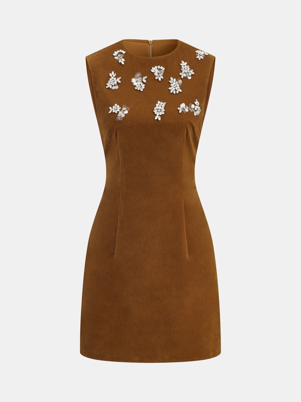 Commense Velvet Sleeveless Mini Dress with Crystal Embellishments